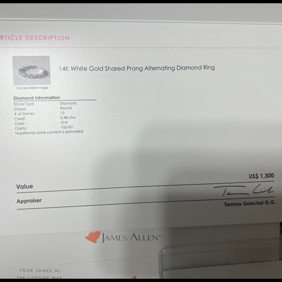 James Allen 14K White Gold Shared Prong Alternating Diamond Ring size 6 - Picture 2 of 8